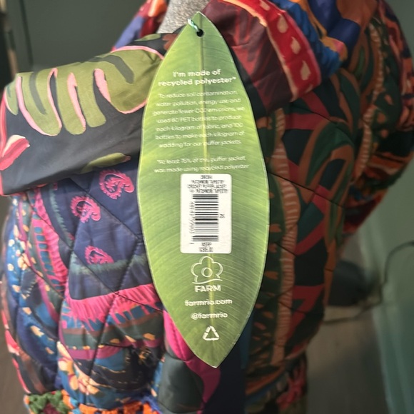 Farm Rio Patchwork Tapestry Crochet Puffer coat - Picture 7 of 9